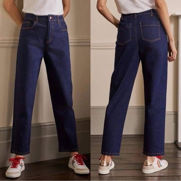 Boden Denim - Boden ‘High-Rise Barrel Leg Jeans’ in Indigo Blue Rinse Size 8 Petite